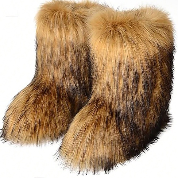 SHEIN Faux Fur Ankle Boots in Brown and Black - Picture 1 of 2